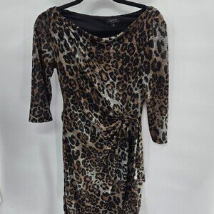 Tahari Arthur S. Levine Animal Print Built in Belt Midi Dress 6 petite